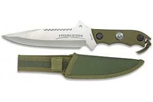 CUCHILLERIA DEPORTIVA Albainox - 32104 - Cuchillo Modelo Horizon. Satin. Hoja: 18 - Mango ABS Verde. Funda de Nylon. Herramienta para Caza, Pesca, Camping, Outdoor, Supervivencia y Bushcraft