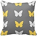 Grey,Yellow, and White Butterfly Throw Pillow Cover For Living Room, Sofa, Etc Grey,Yellow, and White Butterfly Throw Pillow Cover For Living Room, Sofa, Etc