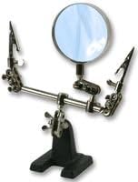 Heavy Duty Helping Hands Clamp Tool With Magnifier (2 Strong Alligator/Crocodile Clips - Third Hand Tool) - Ideal for Modelling &amp; DIY - Heavy cast iron base for added stability - Distortion free magnifying glass