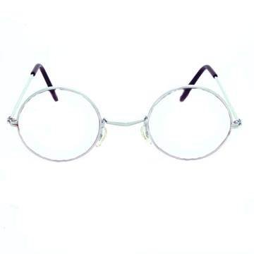 Brille Oma / Opa, rund ohne Gläser, Metall SILBER