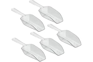 CLDAISY 5 Pcs Mini Clear Reusable Plastic Ice Scoop Shovels for Weddings Candy Dessert Buffet Ice Cream Protein Powder Pet Food Kitchen Tools and Gadgets - 4.5x2.5x14.5 cm
