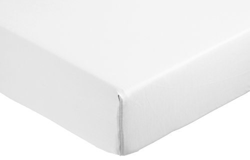 AmazonBasics - Sábana bajera ajustable (algodón satén 400 hilos, antiarrugas) Blanco - 90 x 190 x 30 cm