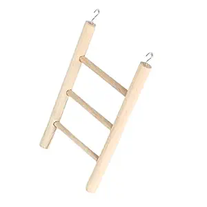 KSK 3 Stairs Fun Natural Wooden Ladder Toy for Training, with Hooks for Parakeets, Parrots, Lovebirds Budgies and Other Small, Medium Bird(8.5Inch)