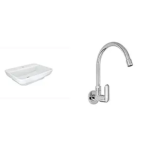 KOHLER Trace Wash basin 30520IN-0 Vitreous Wall Mount Basin, White+Kohler Kumin wall mounted Kitchen Faucet (cold only) (99482IN-4-CP)