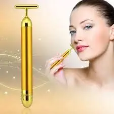 ZOTRIX 1Pc 24K Gold Energy Beauty Bar Electric Vibration Facial Massage Roller Waterproof Face Skin Care T-Shaped Anti Wrinkle Massager for Forehead Cheek Neck Clavicle Arm Leg