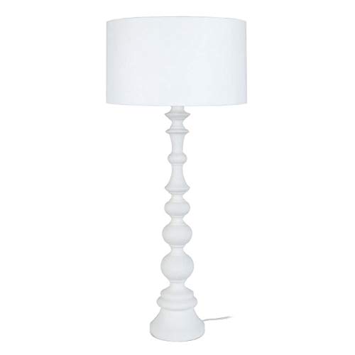 Tosel 63047 piede lampada, legno faggio tournée, Pittura Poly, paralume cotone, E27, 40 W, bianco, 35 x 84 cm