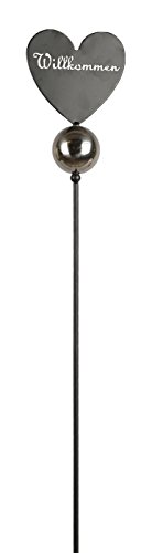 Gartenstecker Willkommen 118x15,5cm Eisen Edelstahl Kugel Herz Deko Stele Stab Garten