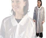 Polythene VISITORS Coat with collar, sleeves and press stud fastenings at the front. IDEAL for General dust and dirt protection, Factory visits, Food industry, Laboratory, Painting. Thickness: 18 microns, Approx .size:-Length: 125cm, Width: 150cm ,Sleeves: 45cm - supplied in a PACK OF 2