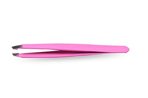 Top Quality Professional Eyebrow Tweezers, Slanted, Hair Removal Tweezers Slant Tip - Stainless Steel (Pink)