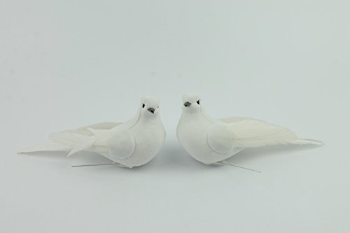 Tauben-Pick in weiss mit Federn 2 Stück