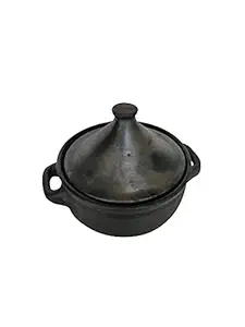Beverlion LPG and Microwave Unglazed Clay Handi/Earthen Pot for Cooking Biriyani Pot with Lid - 5 Litre - Black (3 Litter)