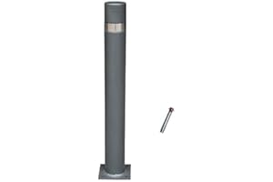 ADO - Pilona fija reforzada con placa inferior modelo City. Bolardo de hierro con parte superior en acero inoxidablede 95x800 mm para atornillar a suelo (1-Pilona + Tornillería)