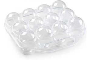 CABLEPELADO - Huevera de plastico para 12 huevos con tapa - caja huevos - cesta transporte - cierre por click - asa transporte - egg box - libre BPA - color transparente