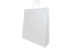 FLORIO CARTA Pacco da 25 Shopper in carta da 100 GR. | Colore Bianco| Manico in Carta Ritorta | Dimensione: 36x12x40 cm | Disponibile in Varie Misure e Anche nel Colore Avana