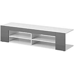 E-com - Meuble TV Armoire Tele Table Television Nova - 140 cm - Blanc/Gris