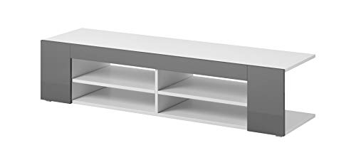 E-com - Meuble TV Armoire Tele Table Television Nova - 140 cm - Blanc/Gris