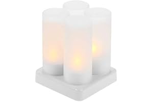 Irishom Lot de 4 bougies chauffe-plat à LED rechargeables sans flamme avec base de chargement givrée Lumière jaune AC100-240 V