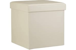KINZA COLLECTION - Folding Ottoman Storage Box – (White, 38 x 38 x 38) - Pouffe Seat Stool Foot Storage Unit Bench – Space Saver – Chest Storage Organiser