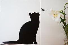 Cat wall art stickers, cat and butterfly vinyl stickers, cat stickers, any colour