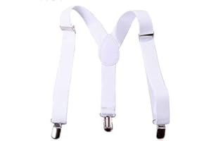 Gowxs Weiße Hosenträger für Kinder, Mädchen, Jungen, verstellbar, Y-Rücken, elastische Hosenträger mit Metallclips für Jungen, Mädchen Accessoires