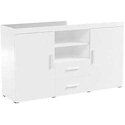 muebles bonitos Buffet Moderne modèle Roque mélaminé Blanc Brillant Largeur 140cm Hauteur 80cm Profondeur 40cm
