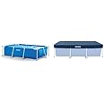 Intex 28272 Metal Frame Rectangular Pool without Filter Pump, 3834 L, Blue, 300 x 200 x 75 cm & Debris/Weather Cover for 3metre x 2metre Frame Pools - 28038