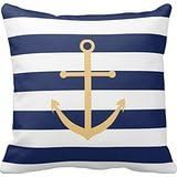 Decorative Cushion Cover Navy Blue and Yellow Anchor Pillow Cover 18X18