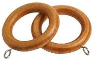 NEW EDGE BLINDS Wooden Curtain Pole Ring Hooks With Eyes for 28mm Poles (Antique Pine, Pack Of 16)