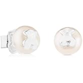 TOUS Sterling Silver Earrings on Pearls for Women with Snap Closure, Bear Motif, Classic and Elegant, Icon Pearl Collection