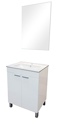 ARKITMOBEL - Mueble de baño LC1, modulo 2 Puertas con Espejo Acabado en Color Blanco Brillo, Medidas: 60 cm (Largo) x 80 cm (Alto) x 45 cm (Fondo)