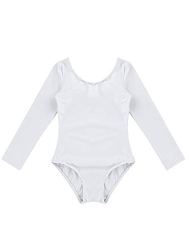 YiZYiF Maillot Básico de Danza Ballet Leotardo Clásico Gimnasia para Niñas Manga Larga Ropa Bailarina Infantil 3-12 Años Blanco 6 años