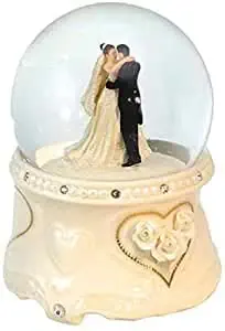 Shivkart Establishment Animated Music Box / Musical Snow Globe Made of Glass and Porcelain with Newly-weds, Glitter and 18-Note Wind up Musical Mechanism