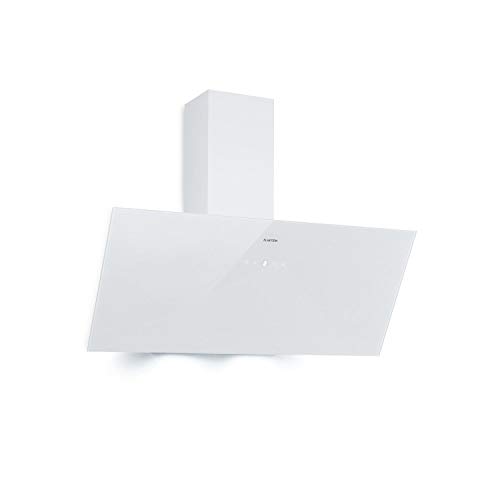 Klarstein Laurel 90 - Hotte aspirante, couvercle de tête, 90 cm, 350 m³/h, éclairage de table de cuisson à LED, écran tactile, filtre à graisse en aluminium, 64 dB, recirculation possible, blanc