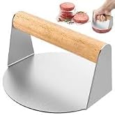 Yuvarlak Smash Burger Presi,12 Cm,3 Mm 304 Paslanmaz &Ccedil;elik Burger Presi, Ahşap Saplı