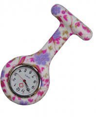 Brand New Fashion Silicone Nurses Brooch Tunic Fob Watch New With FREE BATTERY by Boolavard® TM (Pale Purple Flowers)