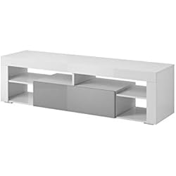 E-com Titan Meuble de TV Bas, 140 cm, Blanc/Gris