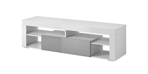 E-com Titan Meuble de TV Bas, 140 cm, Blanc/Gris