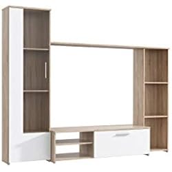 finlandek Meuble TV Mural pilvi Contemporain décor Chene Sonoma et Blanc Mat - l 220,4 cm