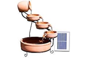 Primrose 55cm Solar Powered Terracotta Bowls 4 Tier Cascade Water Feature with Battery Backup and LED Lights Outdoor Use