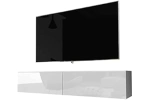 Jamiah High Gloss White TV Stand Cabinet Entertainment Unit | Wall Mounted Floating | 160CM