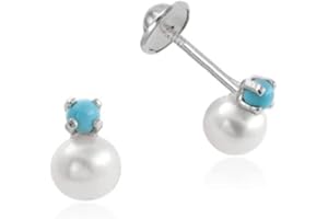 Turmalina - Pendientes bebe niña tu y yo de Plata de Ley 925, pendientes con perla, tamaño de 5 x 7,5, de la marca de joyería Turmalina by Martina