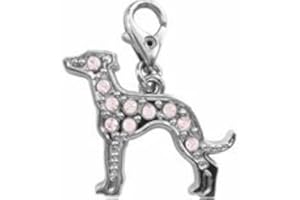 FAITHFUL FRIENDS Greyhound dog pink crystal clip on charm