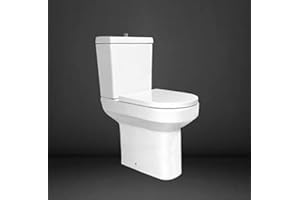 VR46 Rimless Round Comfort Height Close Coupled WC Toilet with Heavy Duty Toilet Seat, White, 1015