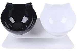 BURUIYOTEN Comedero para mascotas, comedero para gatos, comedero inclinado, doble comedero para gatos, base antideslizante, cuenco para gatos de 15 ° inclinado
