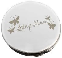 Silver Finish Engraved Step Mum Butterfly Round Compact Mirror Great Gift Idea for Mummy Birthday Christmas Gifts Mothers Day Present