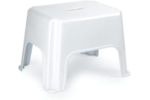 CABLEPELADO Taburete de Rattan y Plástico Multiusos, Apilable, Soporta hasta 150Kg, 44 cm Ancho, 28.5 cm Alto, Blanco