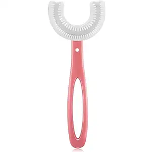 VIHM U Shaped Toothbrush for Kids Manual Whitening Toothbrush Silicone Brush Head for Kids Children Infant Toothbrush For 2-6 Years Mouth-Cleaning (PINK)