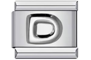 MON & SONS M&S A-Z Silver Embossed Letter Initial Name Tag Alphabet Personalised Birthday Mother Daughter Women 9mm Italian Link Charm Compatible With Nomination Bracelet