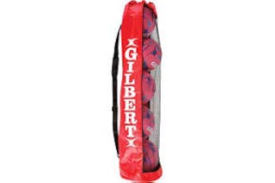 Gilbert Netball Ball Tube Bag - Red, Letter Print, Polyester, Shoulder Strap, Pullover Closure, 27.5 x 72 x 27.5 cm, Holds 5 Netballs