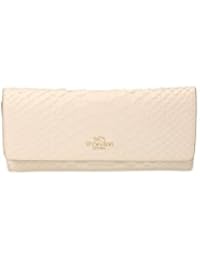 COACH-Cartera piel gofrado, para mujer, bolsillo delantero con cremallera, cierre de botón, color Beige-Female